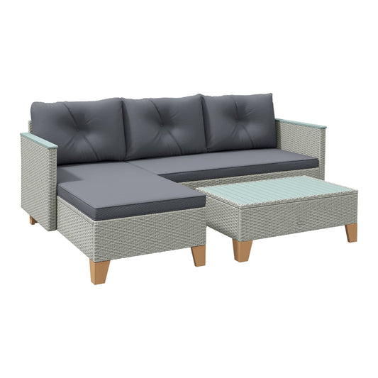 Outsunny 3 Pieces Rattan Garden Furniture Set in Charcoal Grey