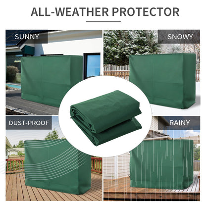 Collage showing the green garden swing chair cover in different weather conditions