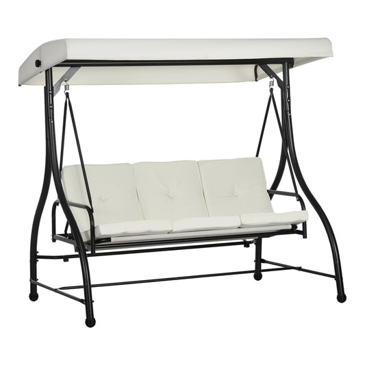 Outsunny 3 Seater Canopy Swing Chair with cream white cushions and adjustable canopy