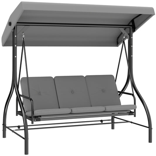 Outsunny 3 Seater Canopy Swing Chair with grey cushions and adjustable canopy