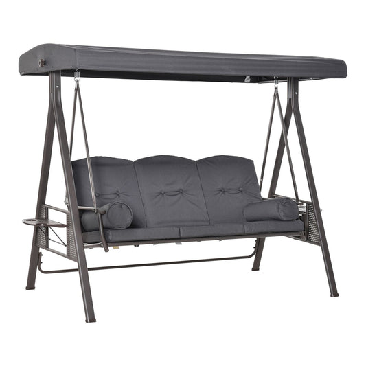 Outsunny 3 Seater Garden Swing Chair with dark grey cushions and a matching adjustable canopy