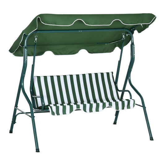 Outsunny 3 Seater Garden Swing Seat Chair with green striped cushions and a matching canopy