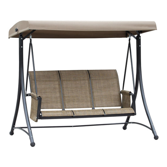 Outsunny 3 Seater Garden Swing Seat with a brown canopy and seating, set against a white background
