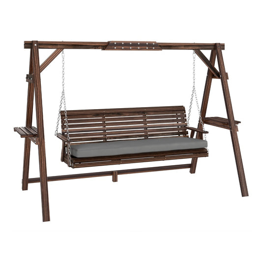 Outsunny 3 Seater Garden Swing Seat with a grey cushion and two side trays