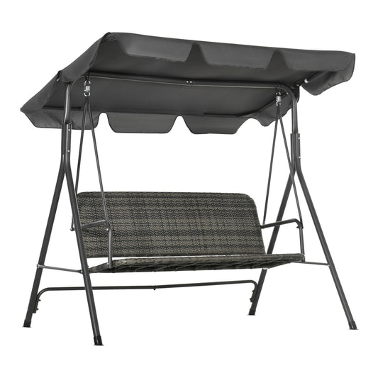 Outsunny 3-Seater Outdoor PE Rattan Swing Chair with adjustable canopy and steel frame stand
