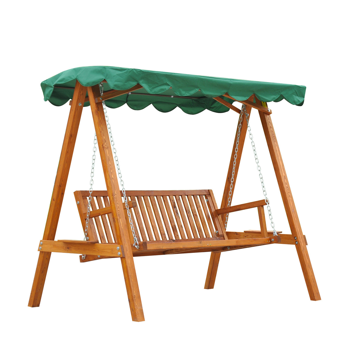 Outsunny 3-Seater Pinewood Swing Chair in Green