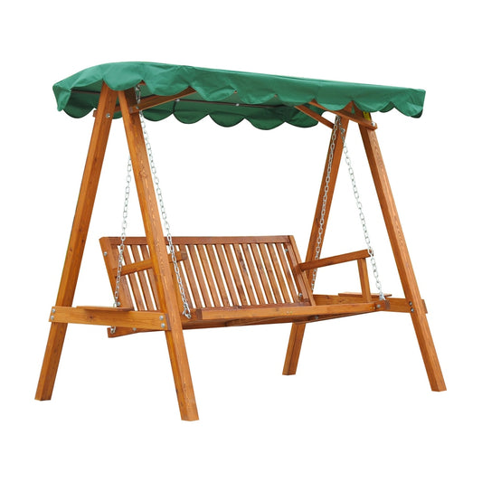 Outsunny 3-Seater Pinewood Swing Chair in Green