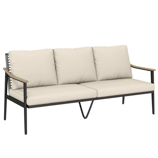 Outsunny 3 Seater Rattan Sofa in Khaki