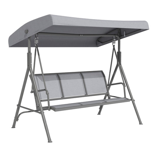 Outsunny 3 Seater Swing Chair in grey with a tilting canopy and mesh seat