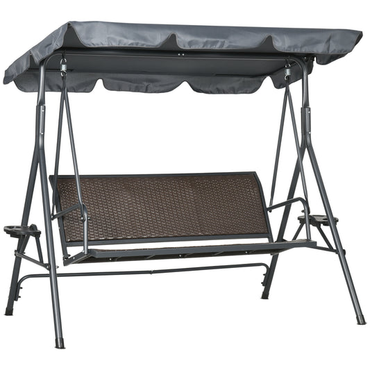 Outsunny 3 Seater Swing Chair in Dark Grey and Brown