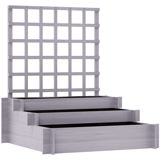 Outsunny 3 Tier Garden Planters with trellis in grey wood