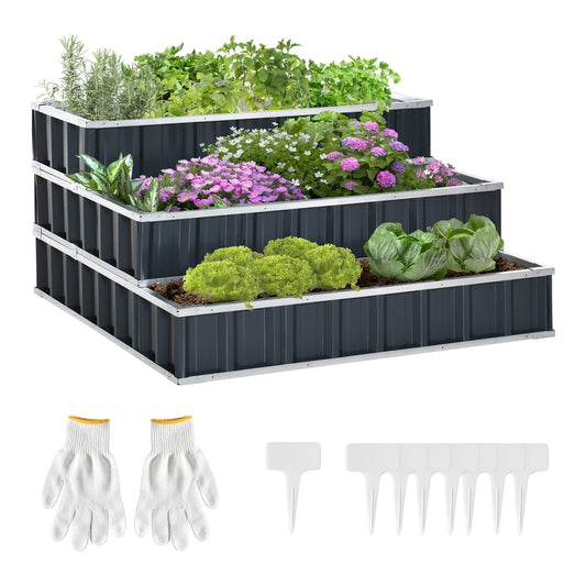 Outsunny 3 Tier Raised Garden Bed in Dark Grey