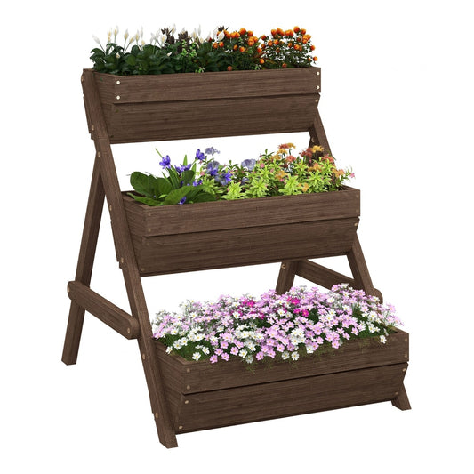 Outsunny 3 Tier Raised Garden Bed with three levels of planters filled with flowers