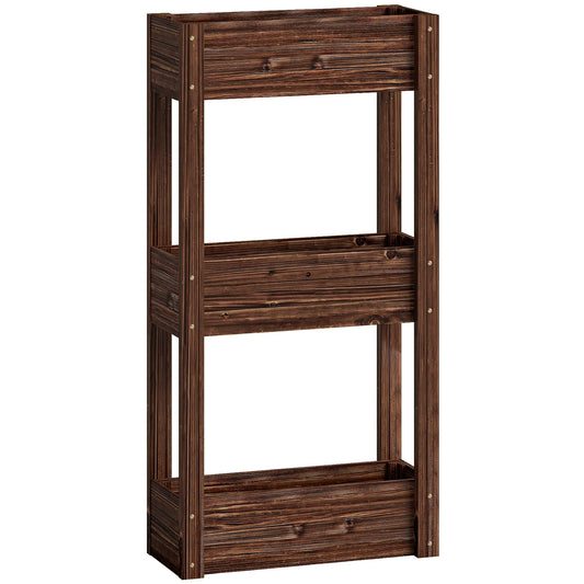 Outsunny 3-Tier Wooden Raised Planter, a dark brown wooden garden planter with three tiers