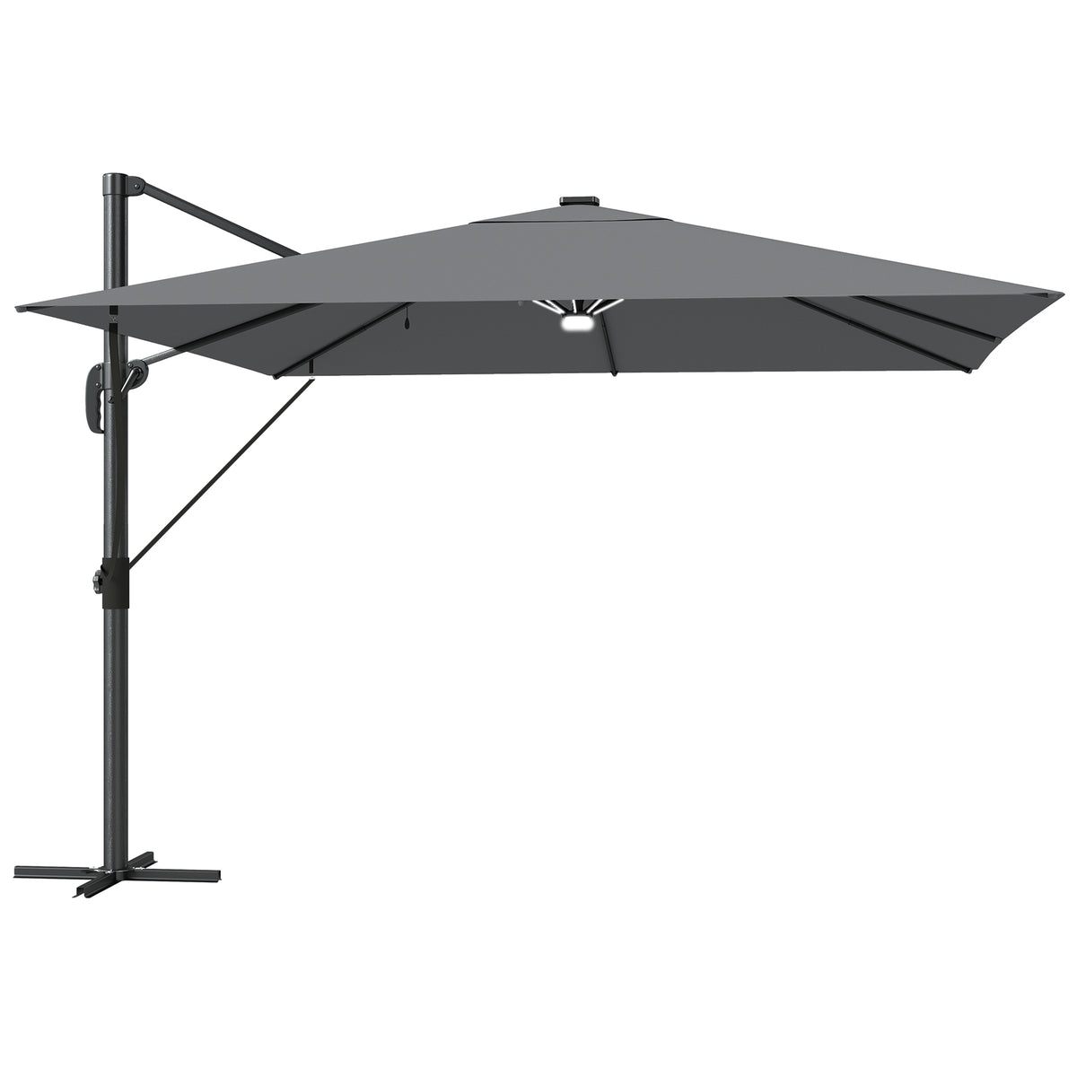 Outsunny Garden Cantilever Parasol with Light in Light Grey
