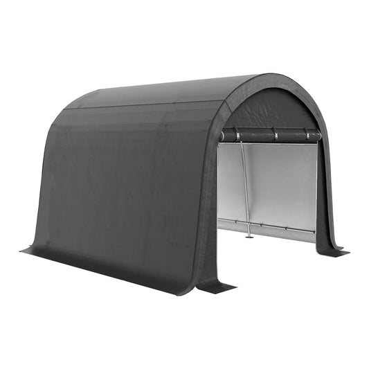 Outsunny Garden Storage Tent, a grey arched shelter with a roll-up front door
