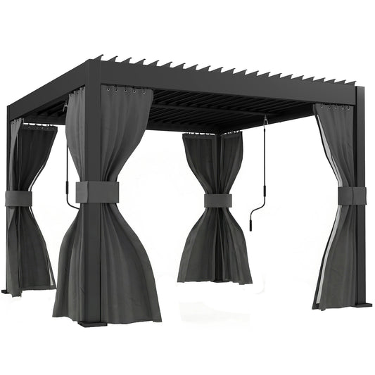 Outsunny Louvered Pergola with Adjustable Metal Louvred Roof in Dark Grey