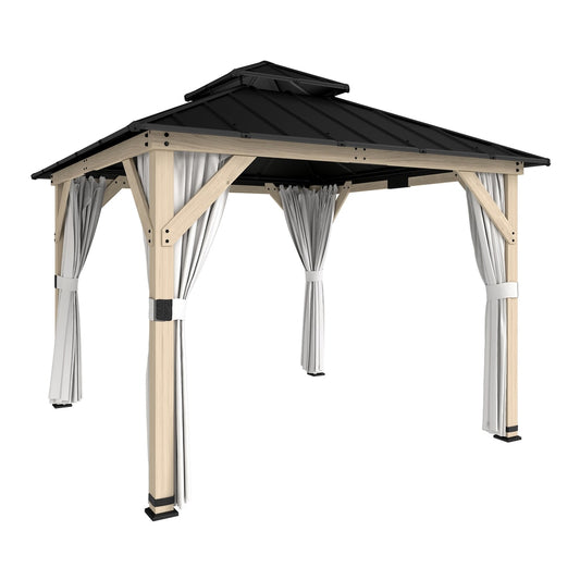 Outsunny Outdoor Hardtop Gazebo Canopy with 2-Tier Steel Roof in Light Grey
