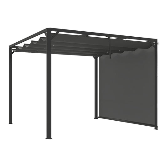 Outsunny Aluminium Pergola, a dark grey structure with a retractable roof and side wall