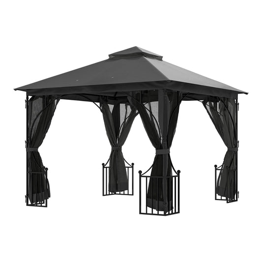 Outsunny Garden Gazebo Patio Party Tent Shelter in dark grey with a metal frame and netting