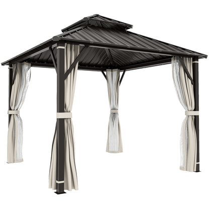Outsunny Hardtop Gazebo Canopy with Double Metal Roof in Beige