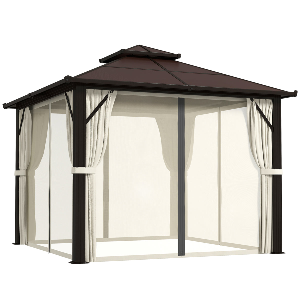 Outsunny Hardtop Gazebo Canopy with UPF30+ Double Polycarbonate Roof in Beige