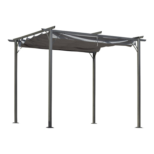 Outsunny Metal Retractable Pergola, a grey canopy supported by four metal posts