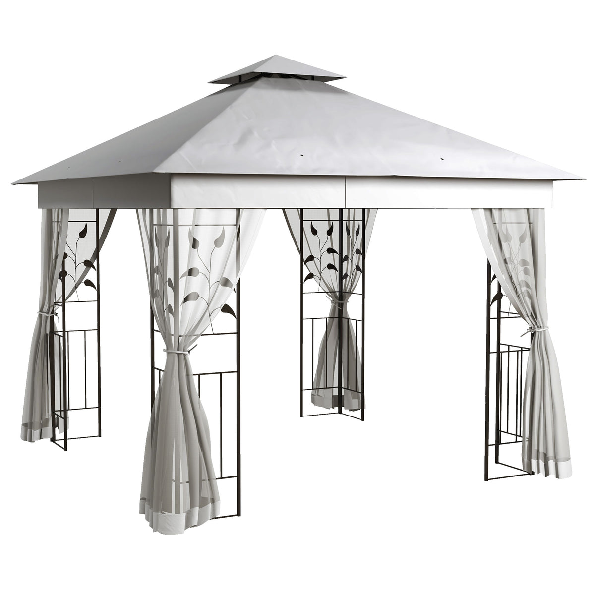 Outsunny Steel Frame Double Roof Garden Gazebo in Light Grey