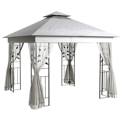 Outsunny Steel Frame Double Roof Garden Gazebo in Light Grey
