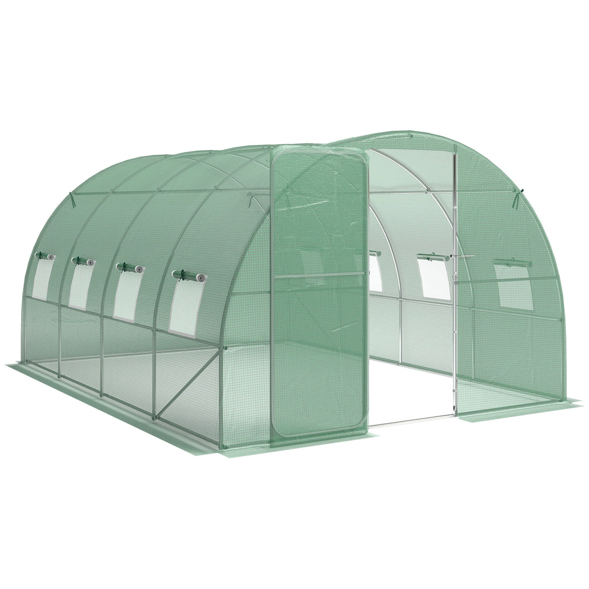 Outsunny Walk-in Polytunnel Greenhouse with a hinged door and roll-up mesh windows