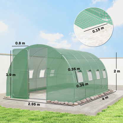 The walk-in polytunnel greenhouse with dimensions shown