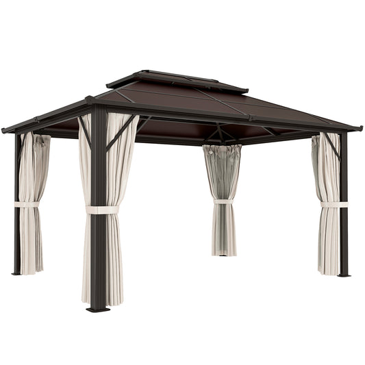 Outsunny Hardtop Gazebo Canopy with UPF30+ Double Polycarbonate Roof in Beige