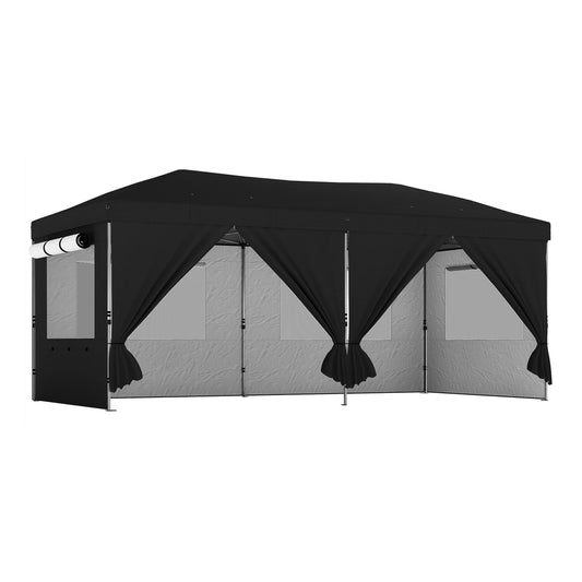 Outsunny Pop Up Canopy black gazebo with six sidewalls