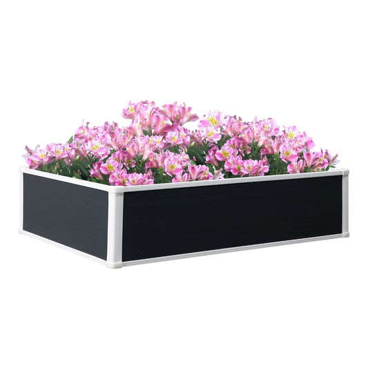 Outsunny 302L Raised Garden Bed filled with pink flowers against a plain white background