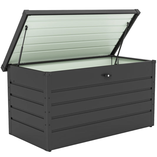 Outsunny 311L Galvanised Steel Garden Storage Box with the lid open showing the interior