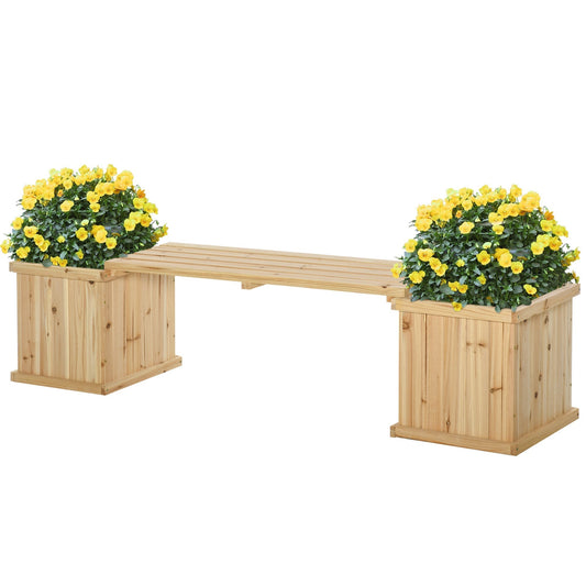 Outsunny 37L Wooden Garden Planter & Bench a wooden garden bench with two planters on either side