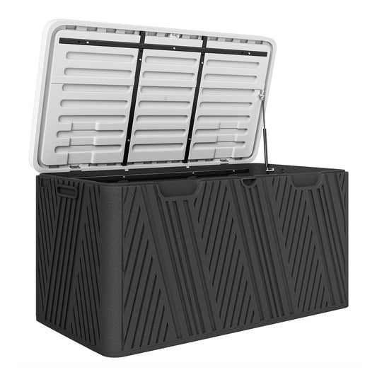 Outsunny 380L Waterproof Outdoor Storage Box with a black textured body and white open lid