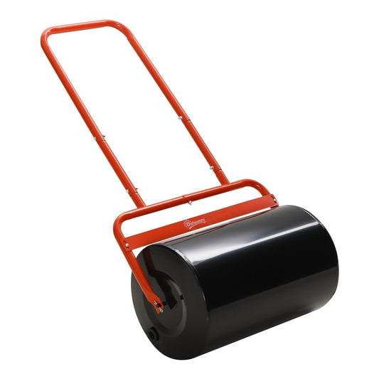 Outsunny 38L Fillable Cylinder Steel Lawn Roller with red handles and a black cylinder