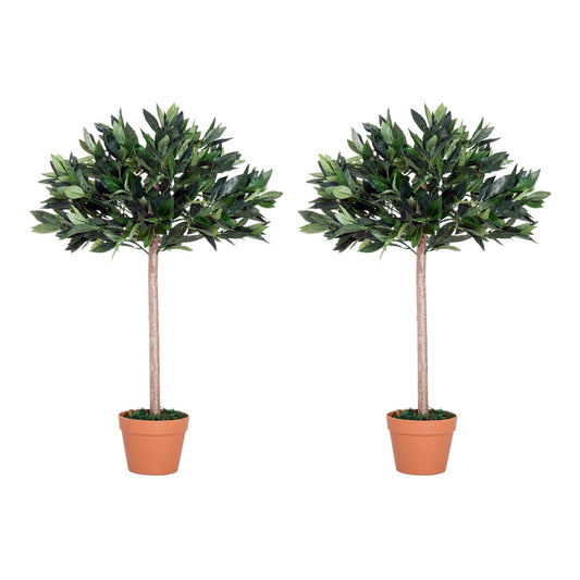 Outsunny 3ft Artificial Olive Tree in orange pots, a set of two plants shown against a white background
