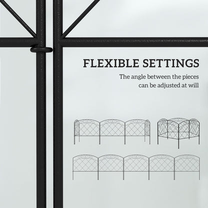 Close up of the decorative metal fence showing its flexible connection points