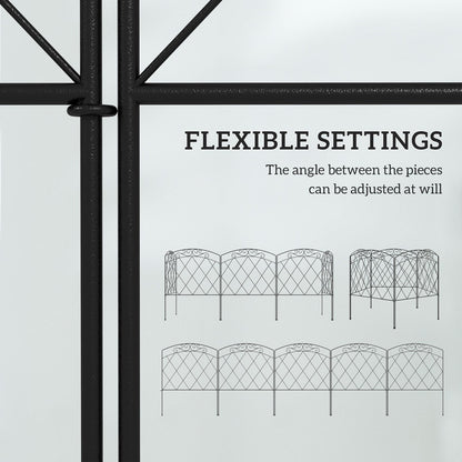Close up of the decorative metal garden fence showing flexible angle settings
