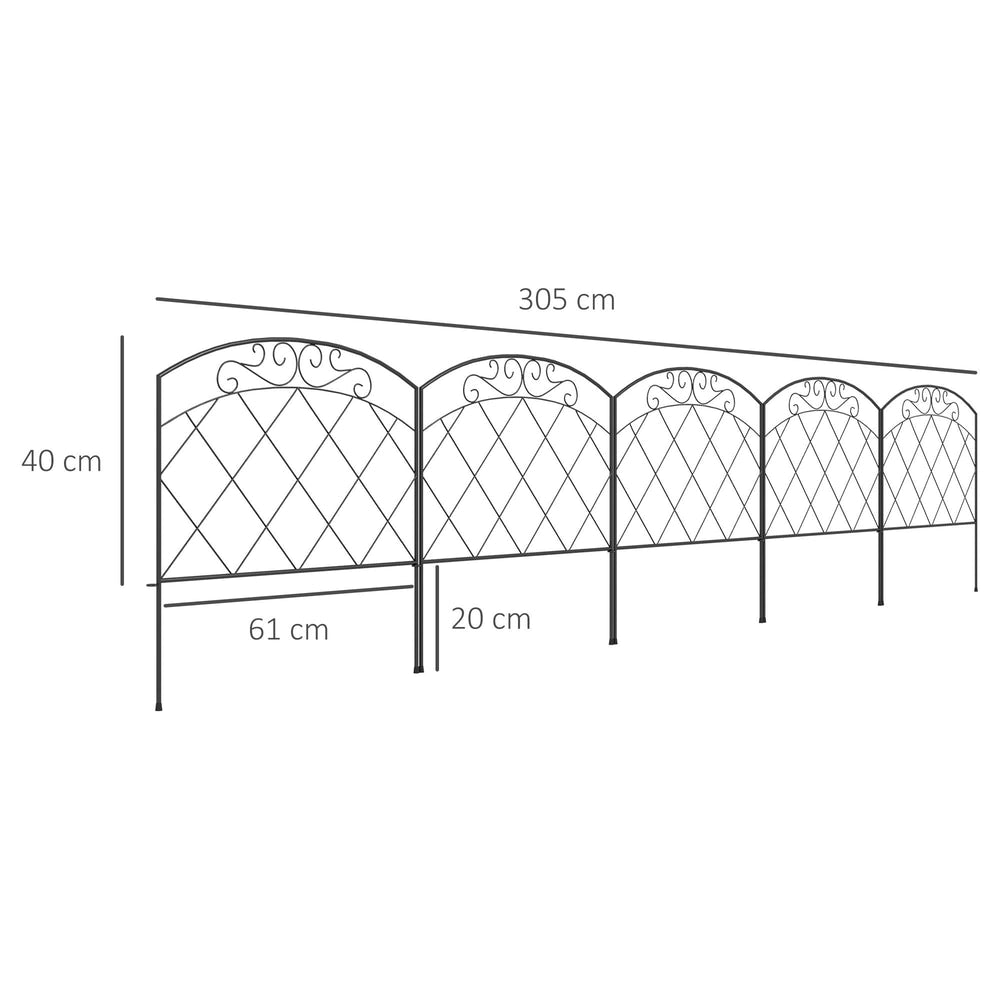 Diagram showing the dimensions of the decorative metal garden fence