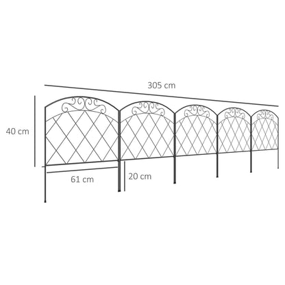 Diagram showing the dimensions of the decorative metal garden fence