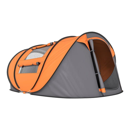 Outsunny 4 Person Pop-up Camping Tent in orange and grey, shown from the front