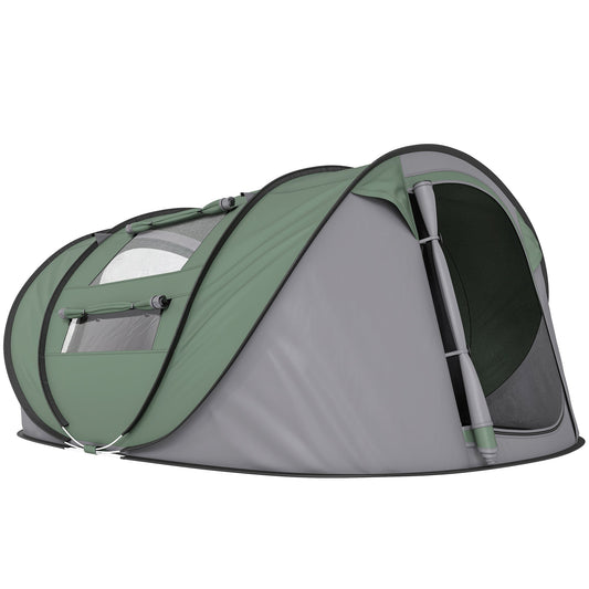 Outsunny 4 Person Pop-up Camping Tent in dark green and grey, shown from the side