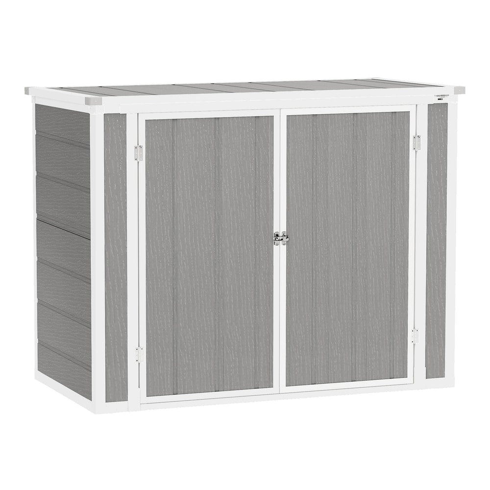 Outsunny Garden Shed double bin storage shed with lockable doors and openable lid for trash cans and garden tools