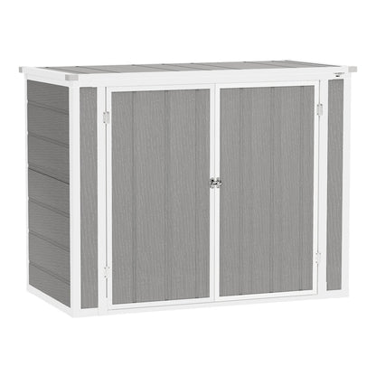 Outsunny Garden Shed double bin storage shed with lockable doors and openable lid for trash cans and garden tools