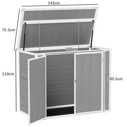 The garden shed with dimensions shown in centimetres