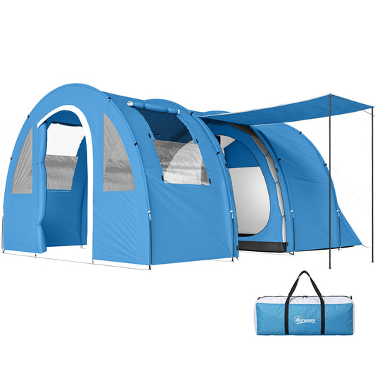 Outsunny 4 Man Camping Tent with 2 Room in Blue