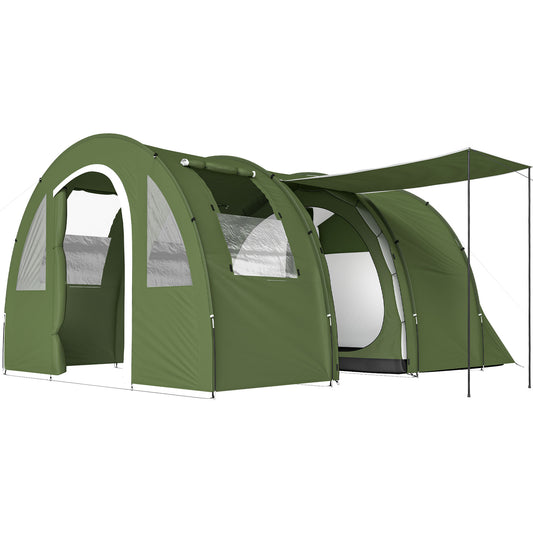 Outsunny 4 Man Camping Tent with 2 Room in Green